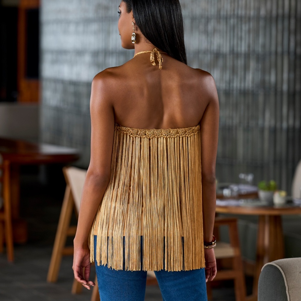 Macramé Fringe High Neck Top - Picture 2 of 5